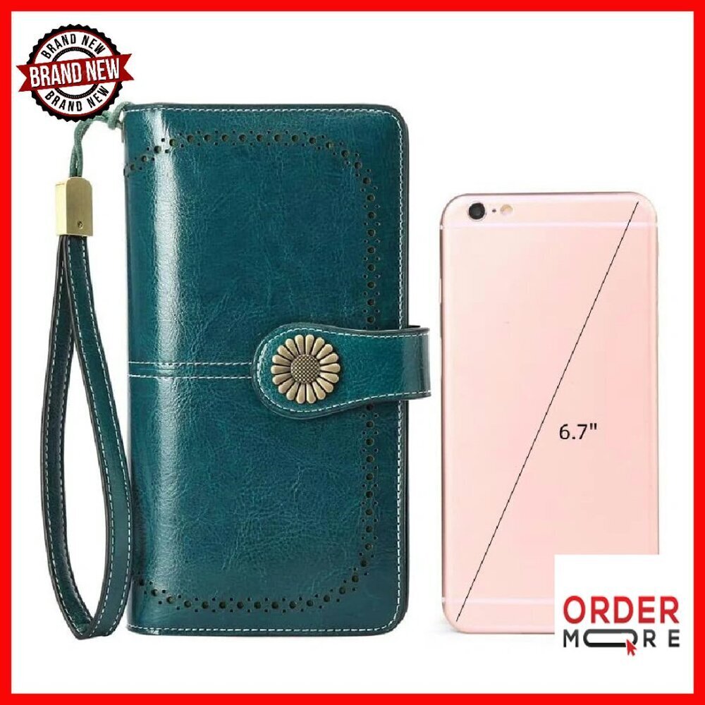 Leather RFID Blocking Wristlet Wallet with Large Capacity Card Holder - Picture 6 of 8